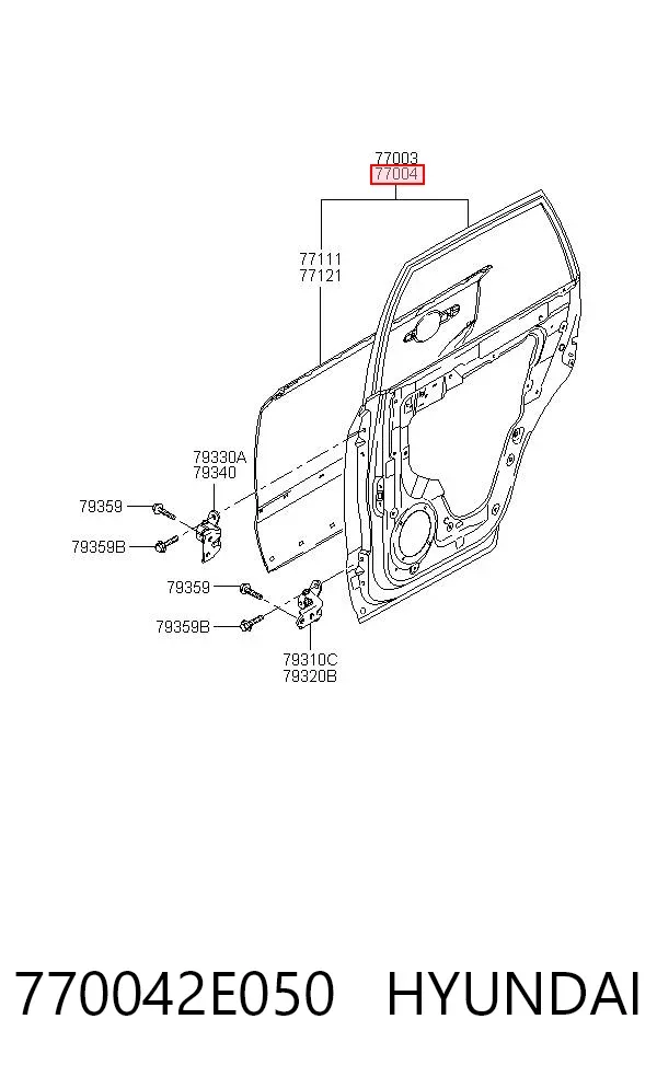 Puerta trasera derecha 770042E050 Hyundai/Kia