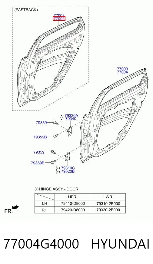 Puerta trasera derecha 77004G4000 Hyundai/Kia