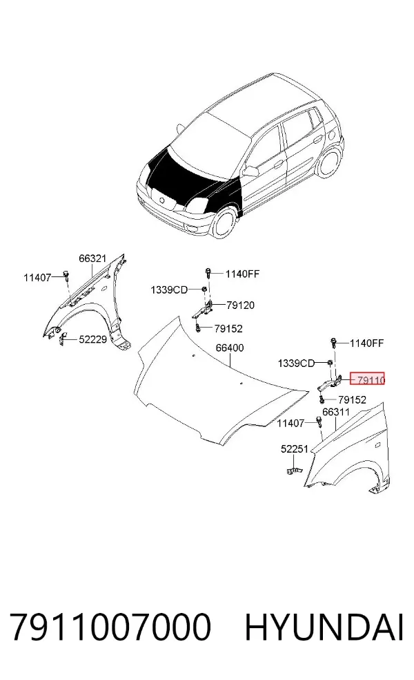 Bisagra izquierda del capó 7911007000 Hyundai/Kia