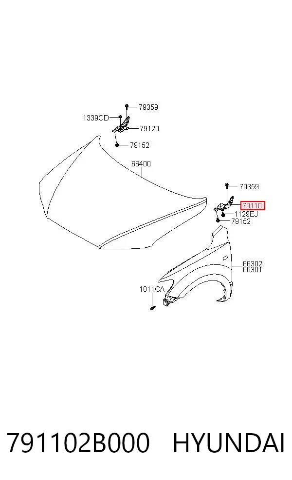 Bisagra izquierda del capó 791102B000 Hyundai/Kia