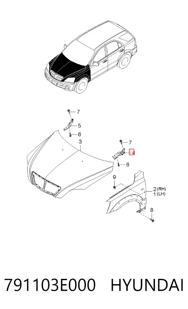 Bisagra izquierda del capó 791103E000 Hyundai/Kia