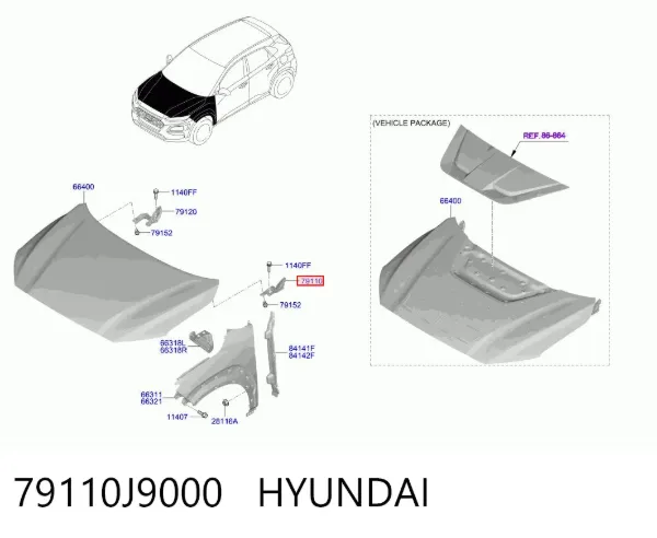 Bisagra izquierda del capó 79110J9000 Hyundai/Kia