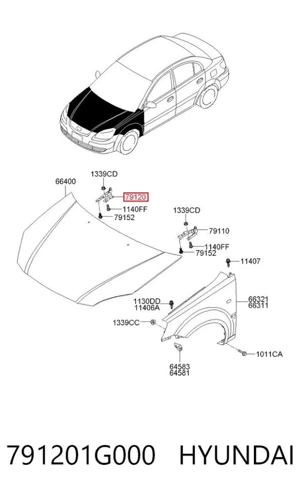 Bisagra derecha del capó 791201G000 Hyundai/Kia
