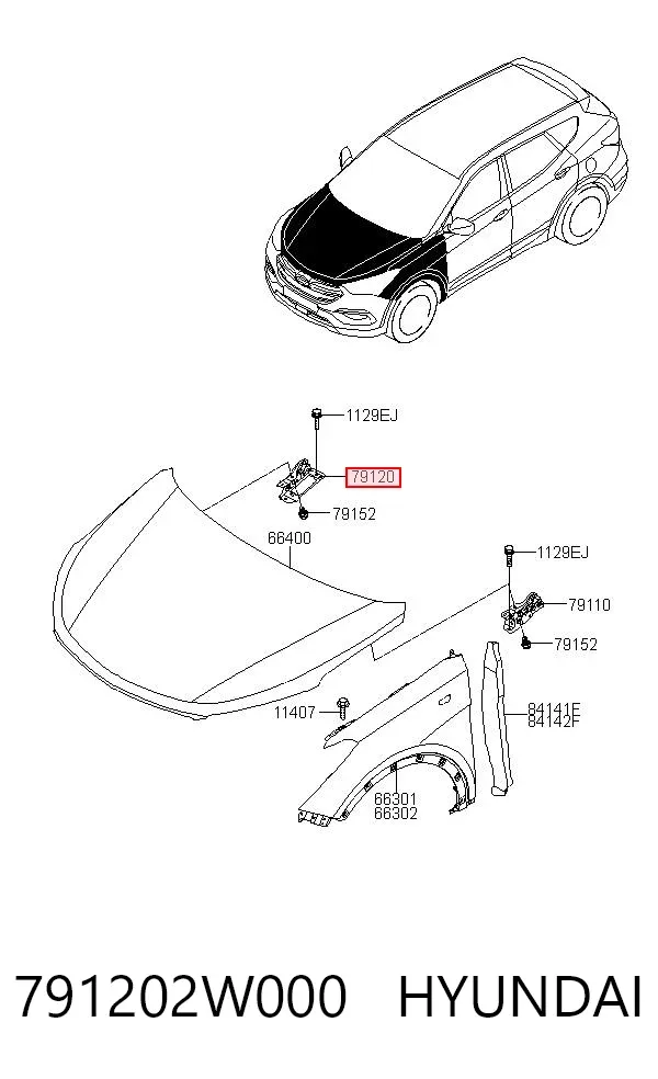 Bisagra derecha del capó 791202W000 Hyundai/Kia