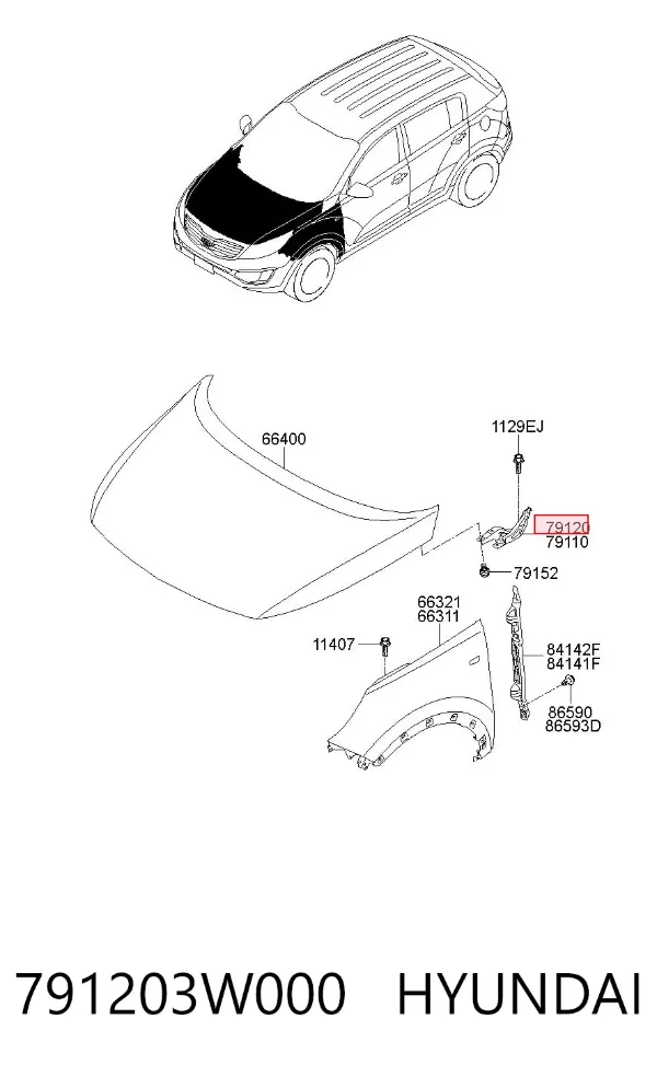 Bisagra derecha del capó 791203W000 Hyundai/Kia