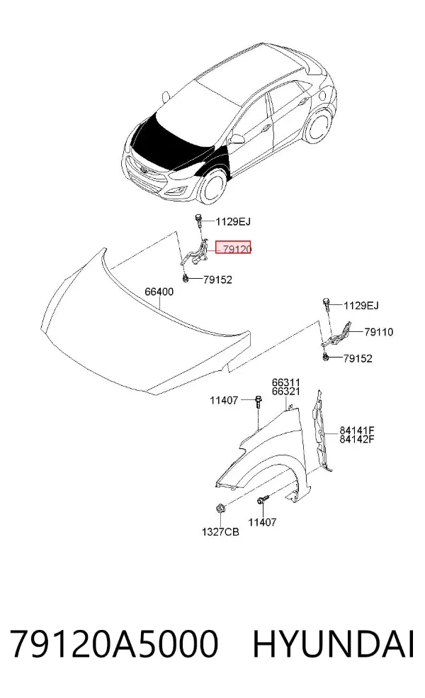 Bisagra derecha del capó 79120A5000 Hyundai/Kia