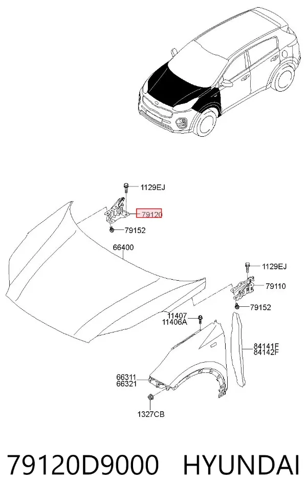 Bisagra derecha del capó 79120D9000 Hyundai/Kia
