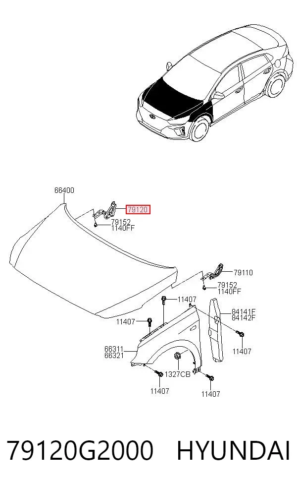 Bisagra derecha del capó 79120G2000 Hyundai/Kia