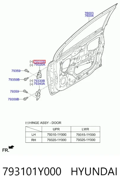 Bisagra de puerta delantera izquierda HYUNDAI 793101Y000