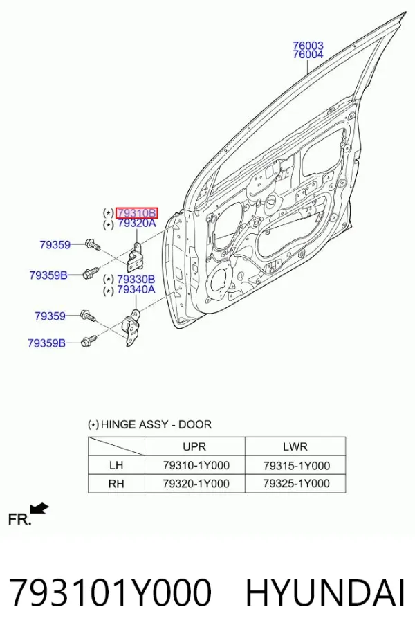 Bisagra de puerta delantera izquierda 793101Y000 Hyundai/Kia