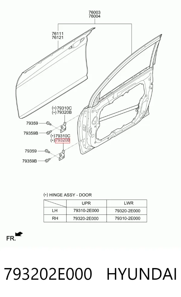 Bisagra de la puerta delantera derecha 793202E000 Hyundai/Kia