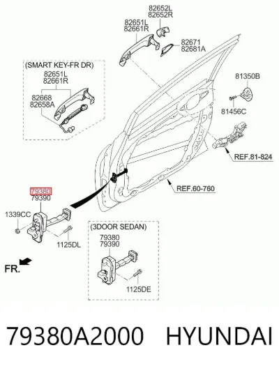 Limitador de apertura de puerta delantera izquierda HYUNDAI 79380A2000