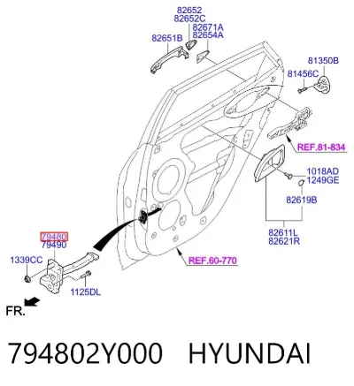 Limitador de apertura de puerta trasera izquierda HYUNDAI 794802Y000