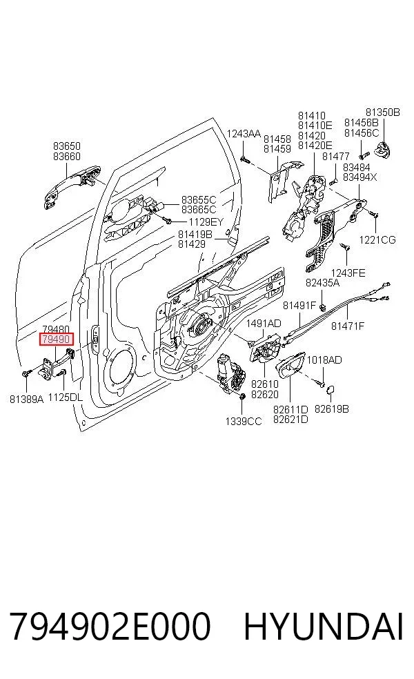 Limitador de apertura de puerta trasera derecha 794902E000 Hyundai/Kia