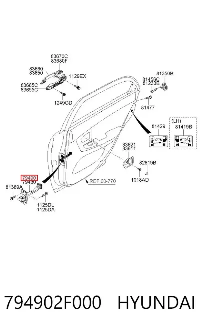 Limitador de apertura de puerta trasera derecha HYUNDAI 794902F000
