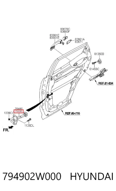 Limitador de apertura de puerta trasera derecha HYUNDAI 794902W000