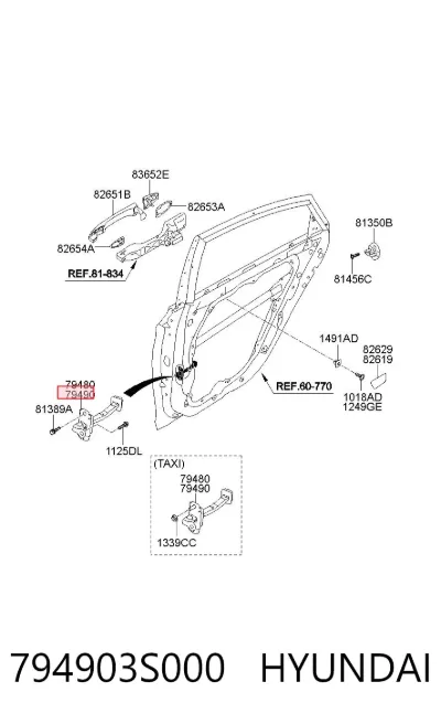 Limitador de apertura de puerta trasera derecha HYUNDAI 794903S000