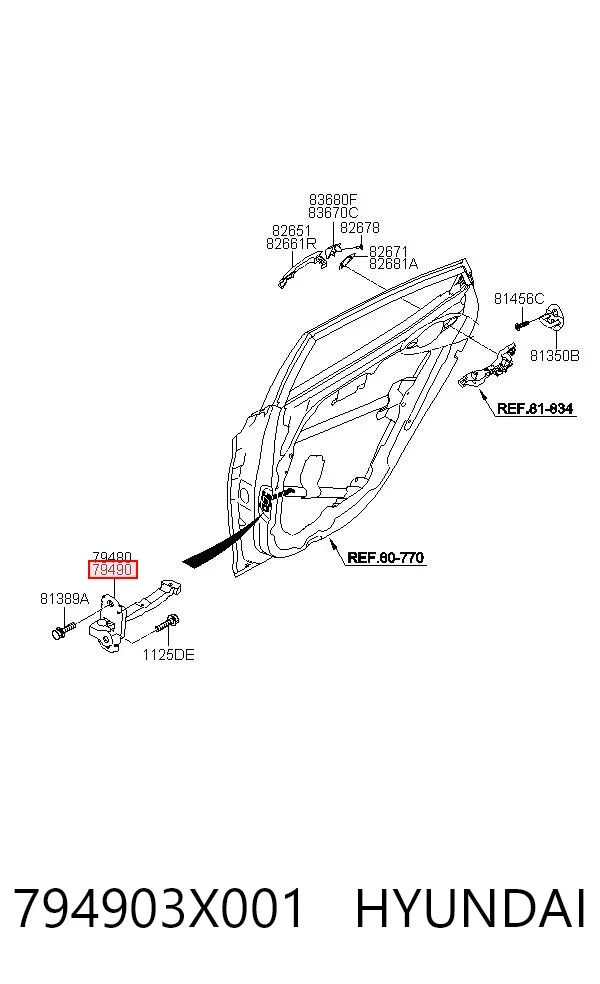Limitador de apertura de puerta trasera derecha 794903X001 Hyundai/Kia