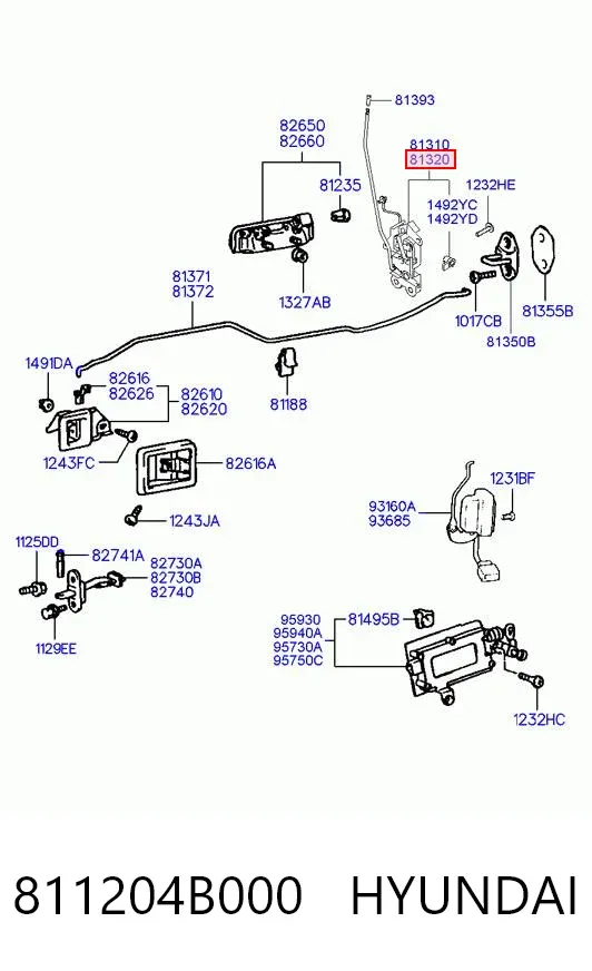 Cerradura de puerta delantera derecha 811204B000 Hyundai/Kia