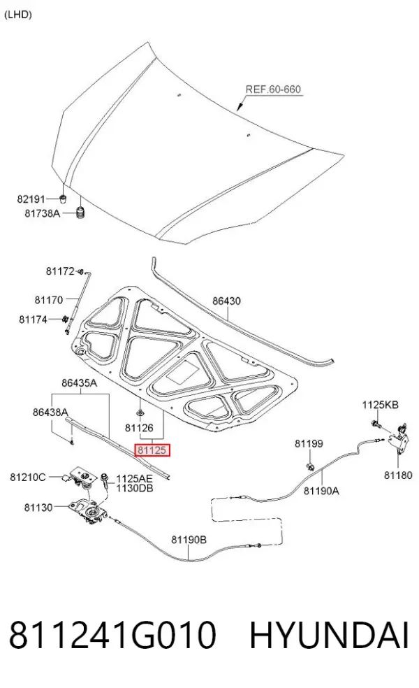 Aislamiento del Capó 811241G010 Hyundai/Kia