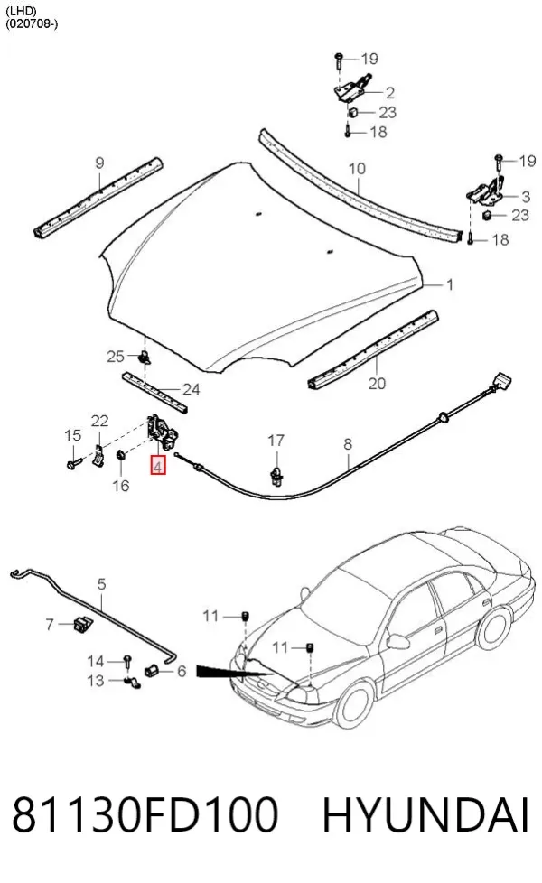 Cerradura de capó KIA Rio I