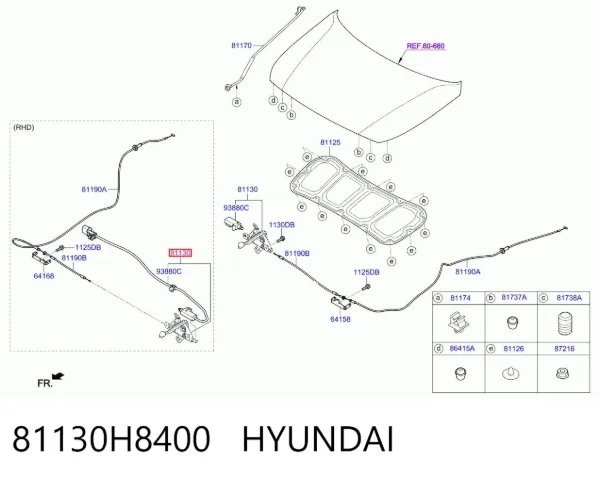 Cerradura de capó 81130H8400 Hyundai/Kia