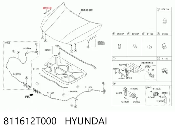 Amortiguador de capó izquierdo 811612T000 Hyundai/Kia
