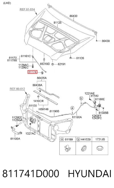 Fijador del soporte del capó HYUNDAI 811741D000