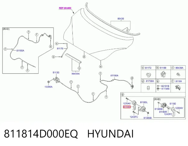 Palanca de apertura del capó 811814D000EQ Hyundai/Kia