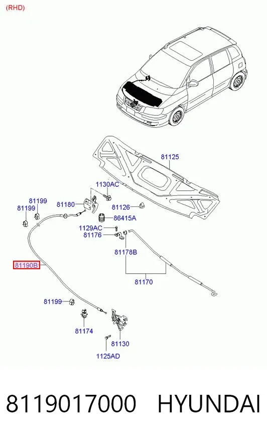 Cable de capó del motor Hyundai Matrix FC