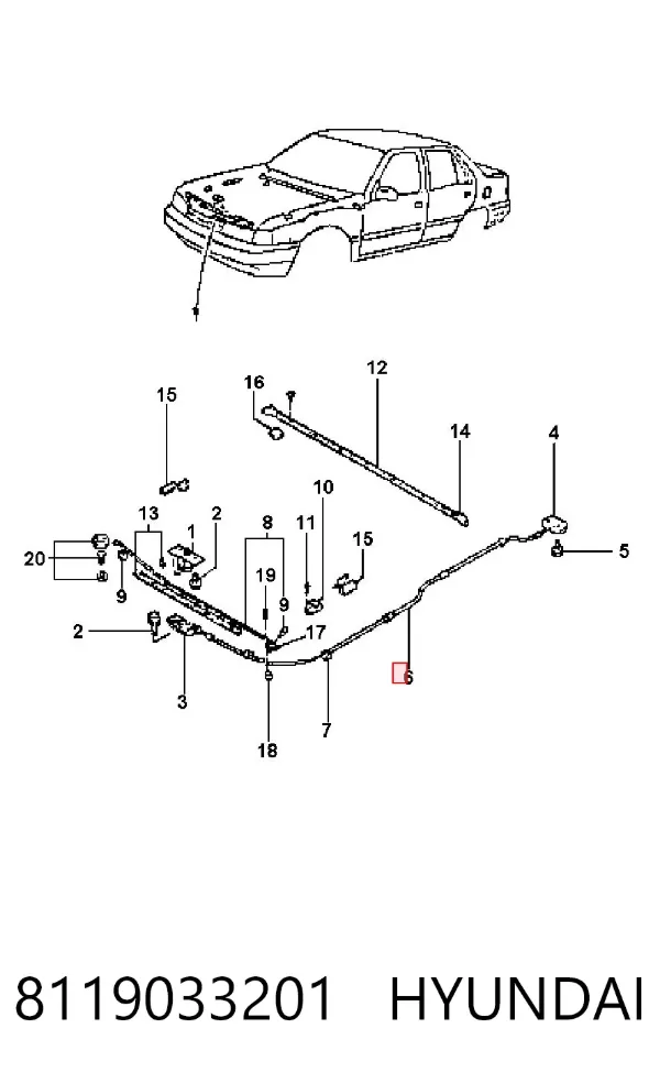 Cable de capó del motor 8119033201 Hyundai/Kia