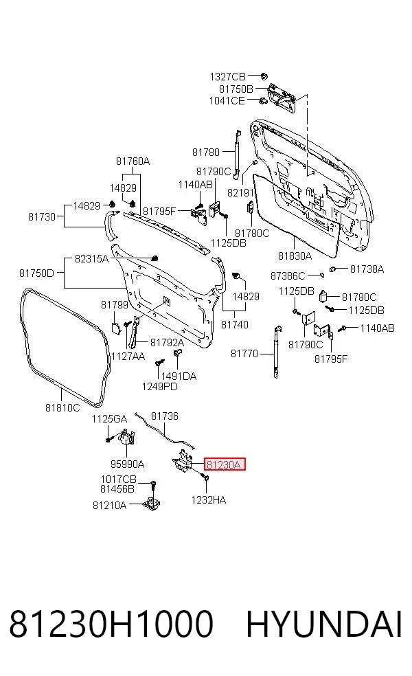 Cerradura de maletero 81230H1000 Hyundai/Kia