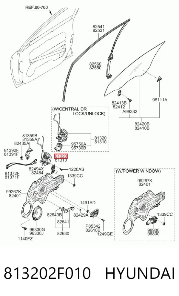 Cerradura de puerta delantera derecha 813202F010 Hyundai/Kia