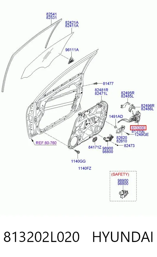 Cerradura de puerta delantera derecha 813202L020 Hyundai/Kia
