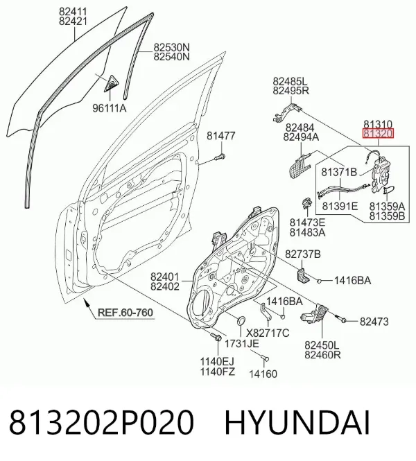 Cerradura de puerta delantera derecha 813202P020 Hyundai/Kia