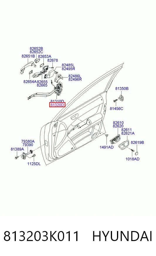 Cerradura de puerta delantera derecha 813203K011 Hyundai/Kia