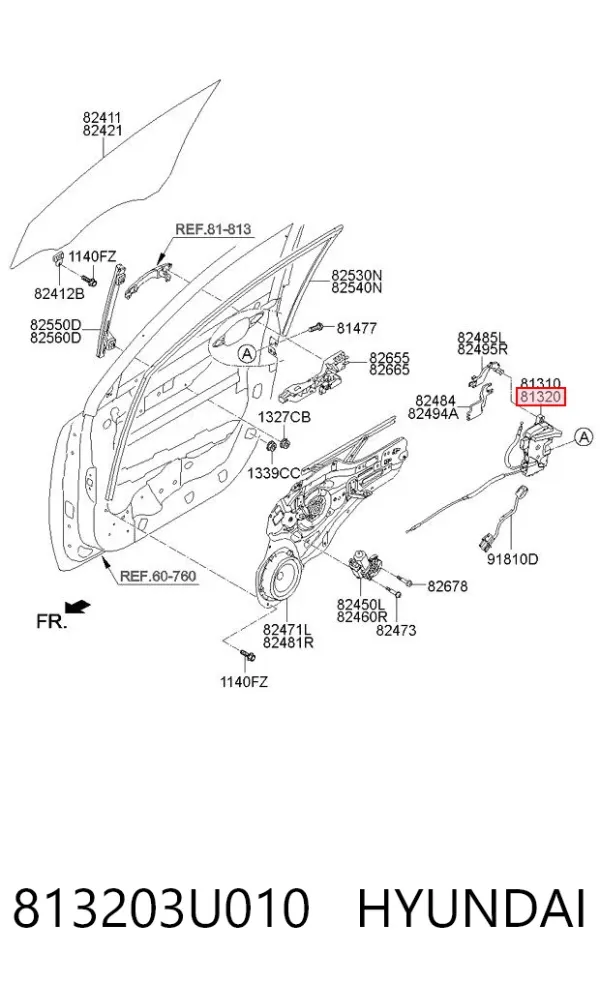 Cerradura de puerta delantera derecha 813203U010 Hyundai/Kia