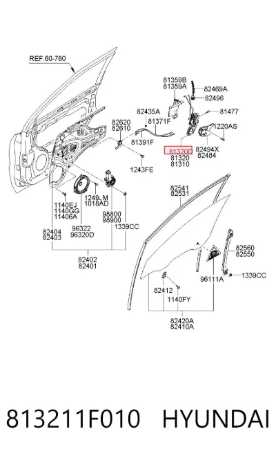 Cerradura de puerta delantera derecha HYUNDAI 813211F010
