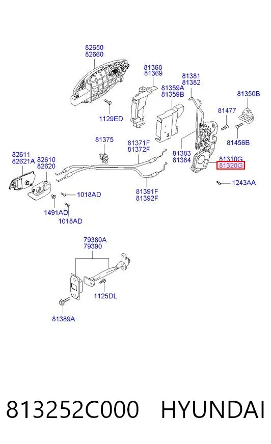 Cerradura de la puerta trasera derecha 813252C000 Hyundai/Kia