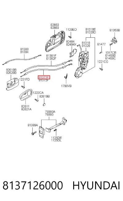 Cable de apertura de cerradura de puerta delantera izquierda HYUNDAI 8137126000
