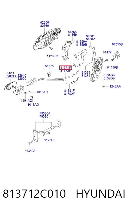 Cable de apertura de cerradura de puerta delantera izquierda 813712C010 Hyundai/Kia