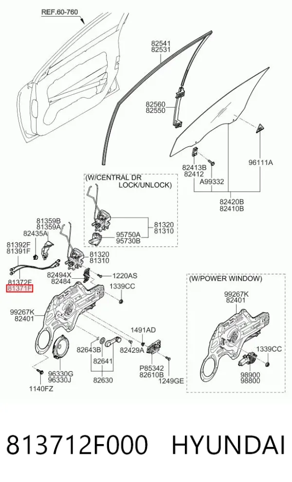 Cable de apertura de cerradura de puerta delantera izquierda 813712F000 Hyundai/Kia