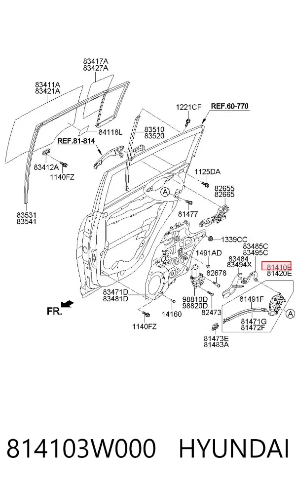 Cerradura de puerta trasera izquierda 814103W000 Hyundai/Kia