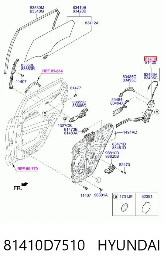 Cerradura de puerta trasera izquierda 81410D7510 Hyundai/Kia