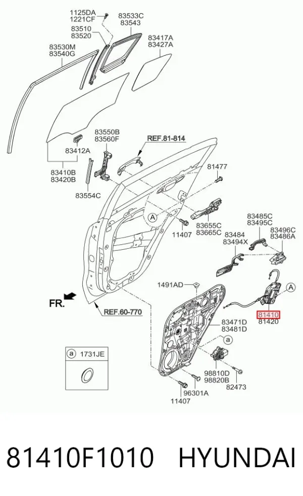 Cerradura de puerta trasera izquierda 81410F1010 Hyundai/Kia