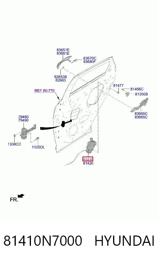 Cerradura de puerta trasera izquierda 81410N7000 Hyundai/Kia