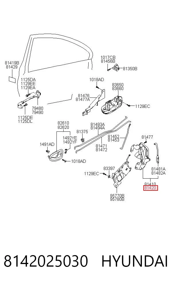 Cerradura de la puerta trasera derecha 8142025030 Hyundai/Kia