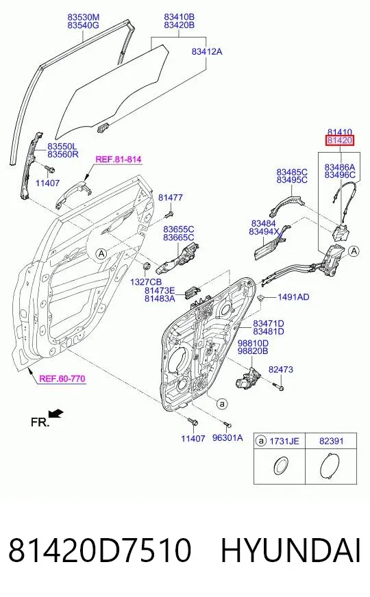 Cerradura de la puerta trasera derecha 81420D7510 Hyundai/Kia