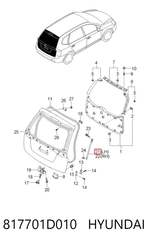 Amortiguador maletero 817701D010 Hyundai/Kia