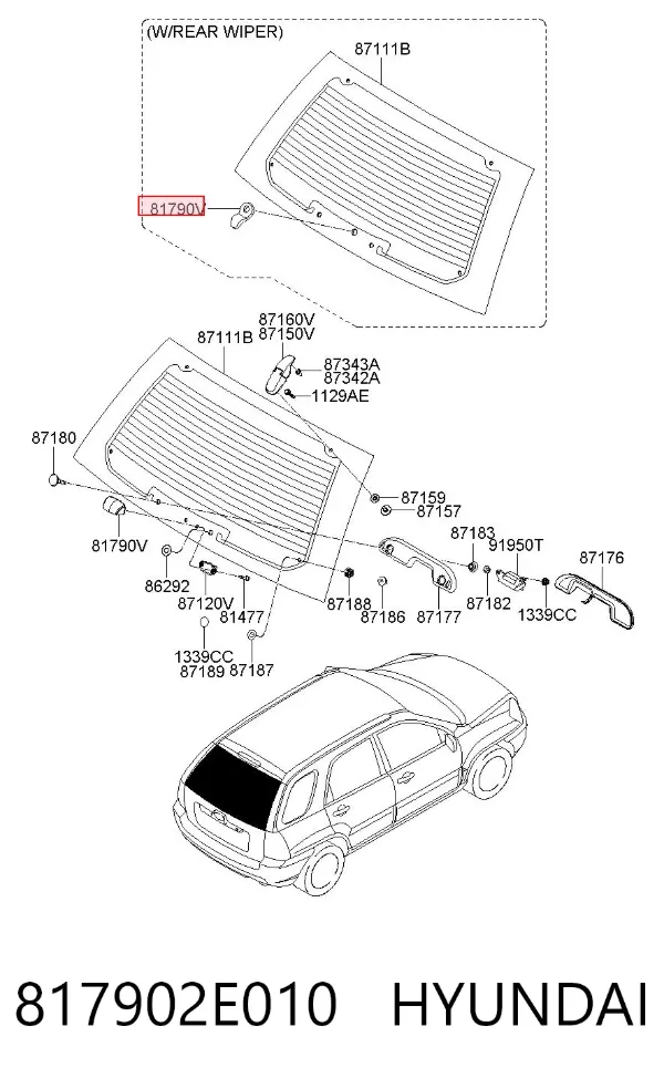 Manivela de elevalunas de puerta trasera 817902E010 Hyundai/Kia